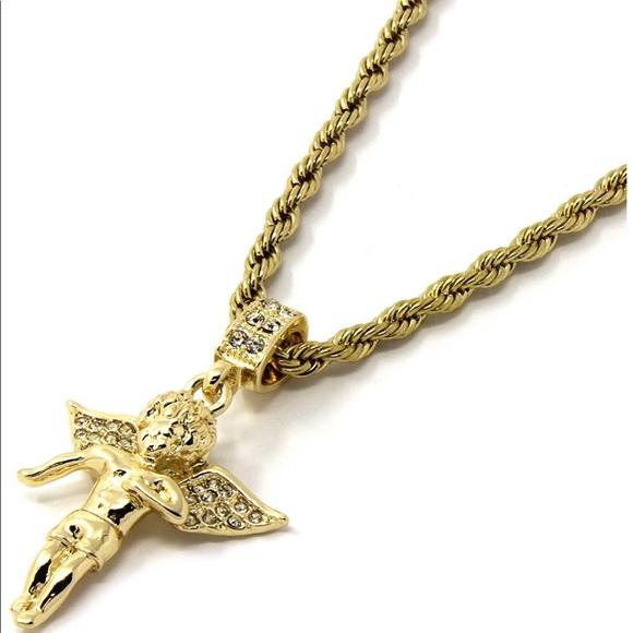 Gold Angel & Ruby Set Cz Pendant 24" & 30" Chain - Picture 3 of 6